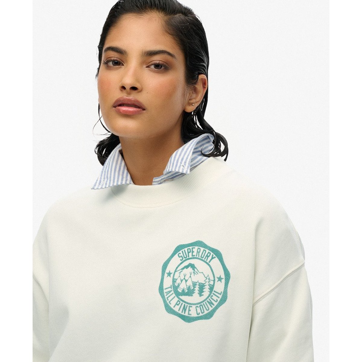 Sweat ras du cou ample monochrome Lo-Fi Outdoor crème, SUPERDRY