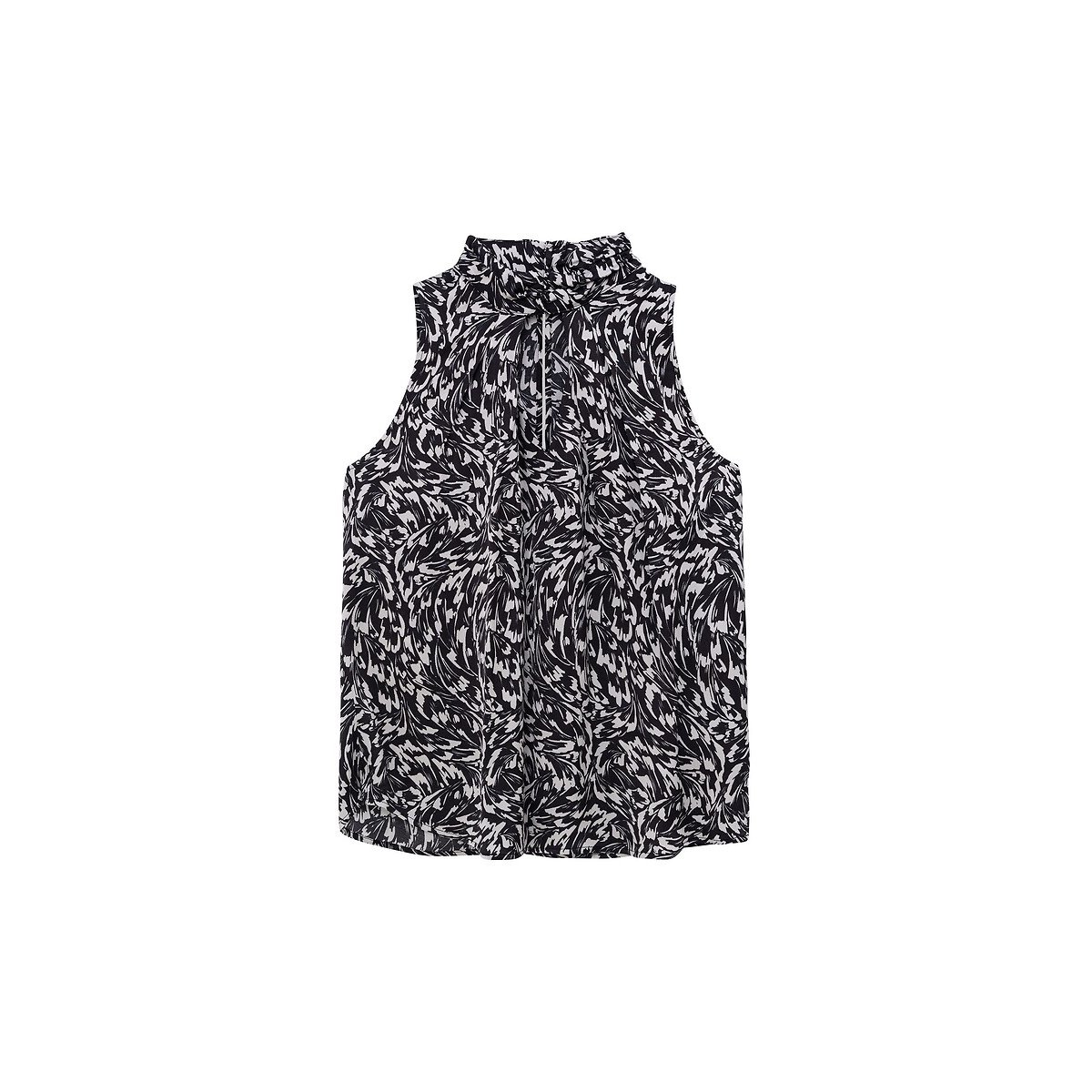 Sleeveless Blouse with High Neck, Graphic Print black, IKKS