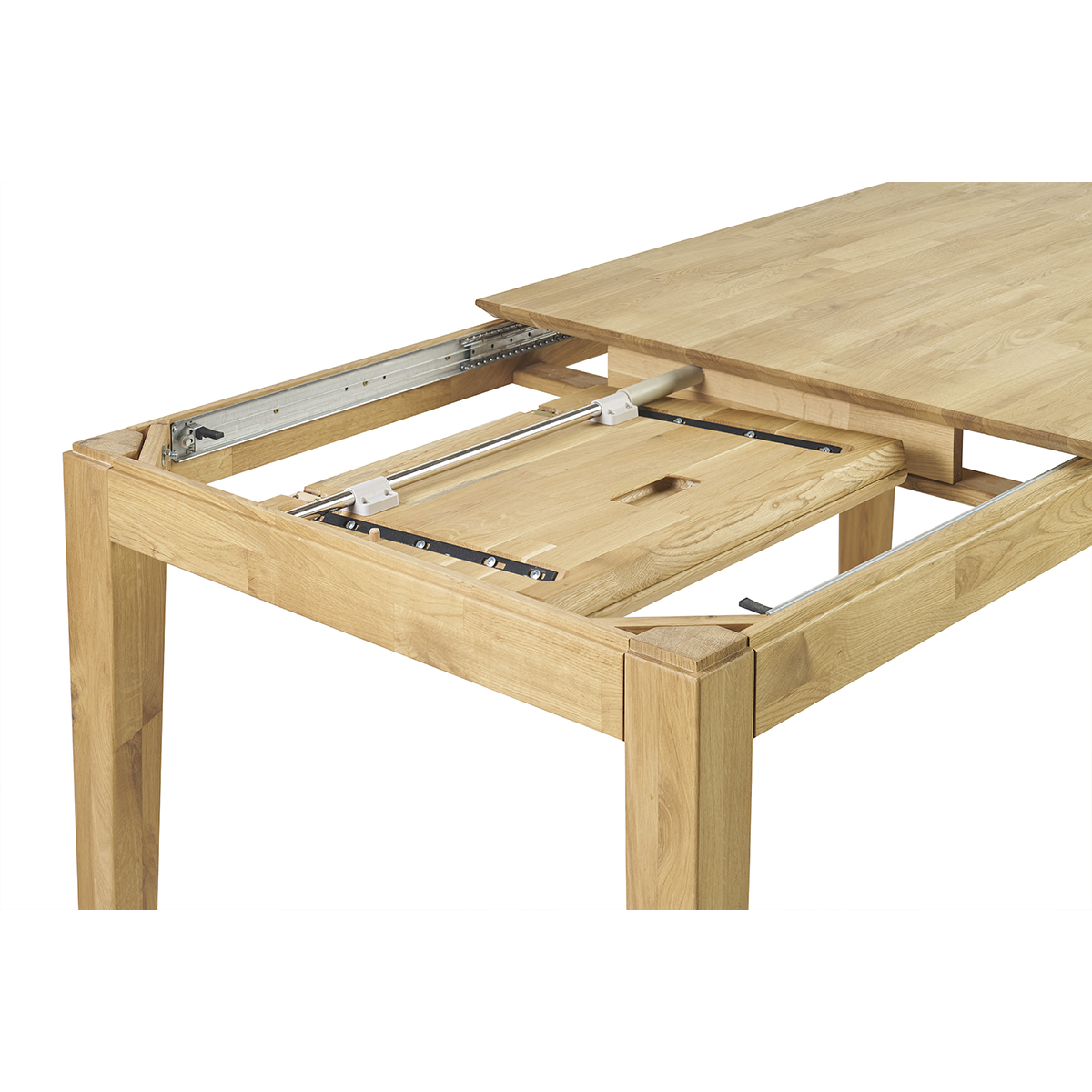 Table à manger extensible rectangulaire en bois clair chêne massif L160-220 cm YULIA bois brut, MILIBOO