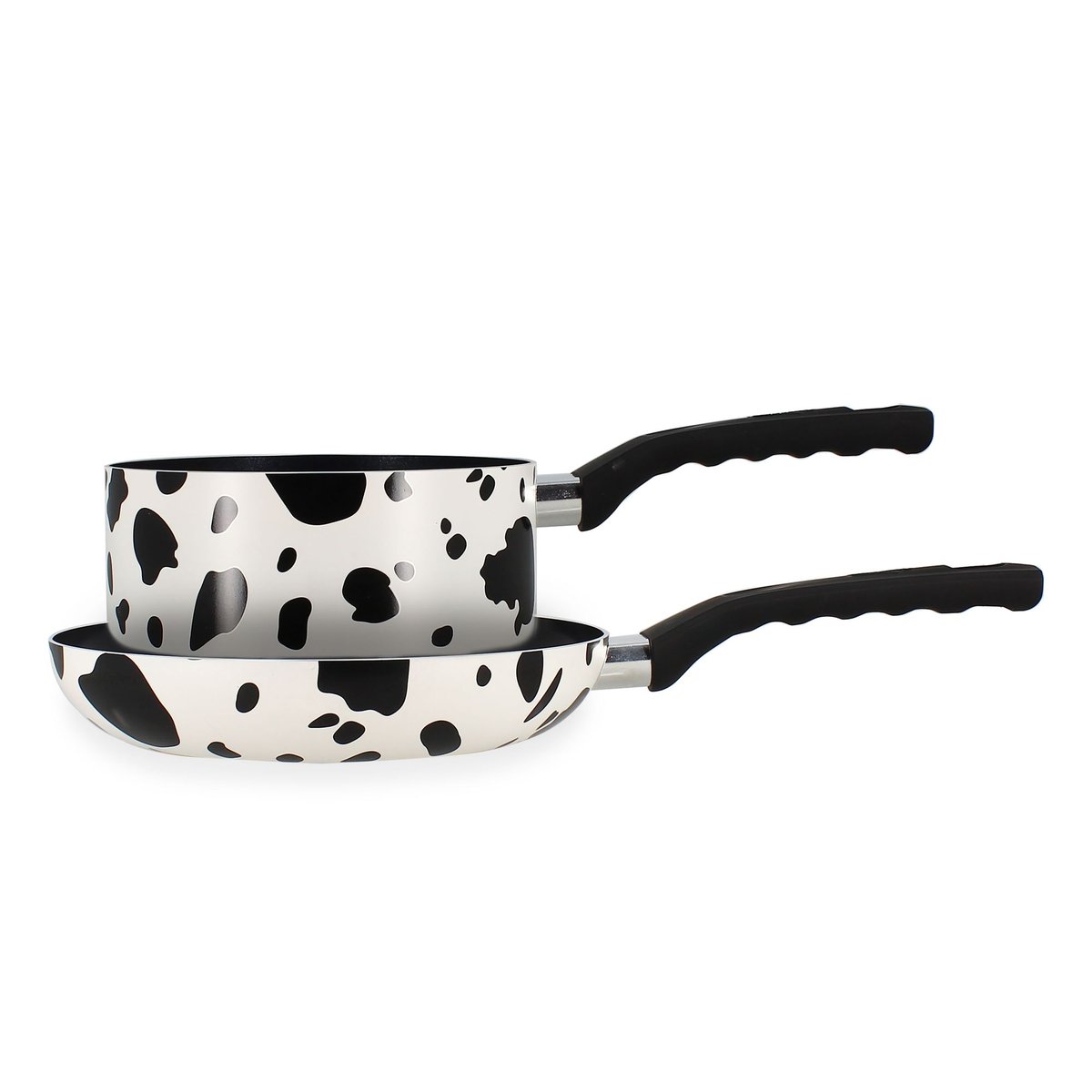 Set 1 poêle 24cm et 1 casserole 18cm en aluminium, VACHE blanc et noir, MENASTYL