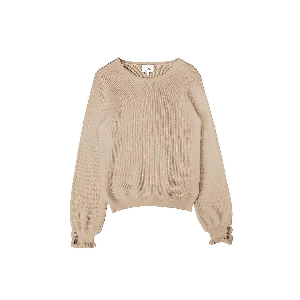 Maglione girocollo con polsini a balze, MELAKY beige, LA PETITE ETOILE