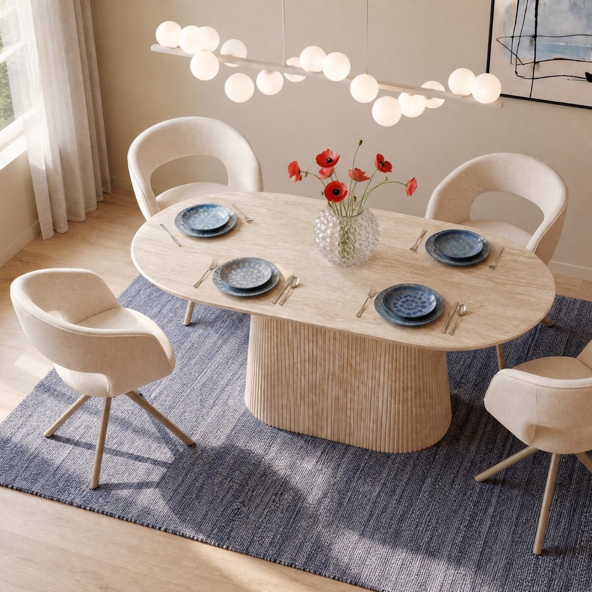 Table ovale en grès, TRAVERTINO beige, KARE DESIGN