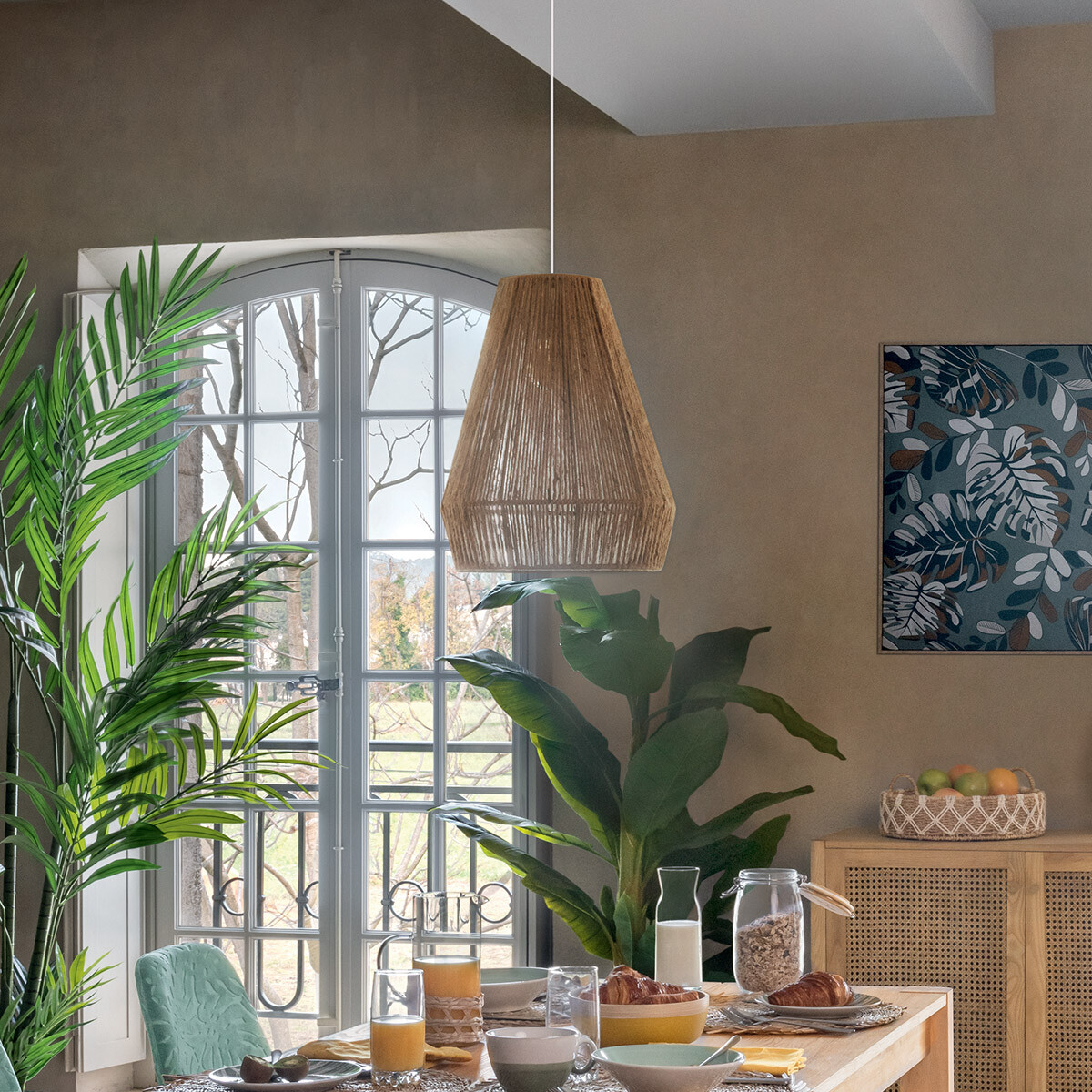 Suspension en jute tressé PALM marron caramel, ATMOSPHERA