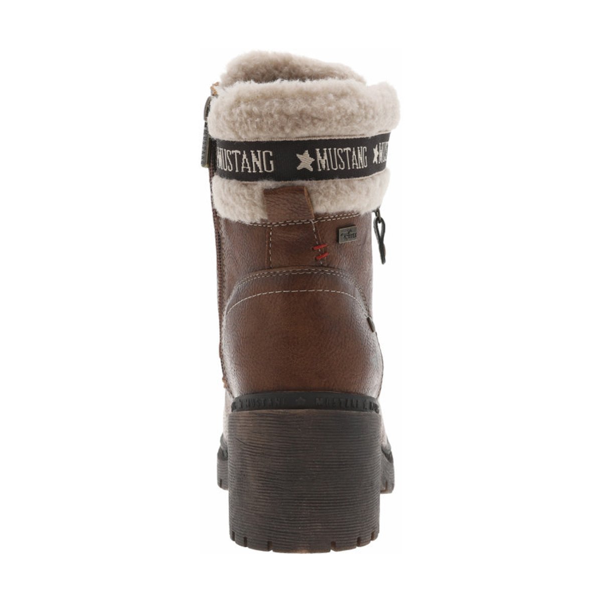 Bottines cognac à talon décroché moyen avec des lacets plats et un zip cognac, MUSTANG