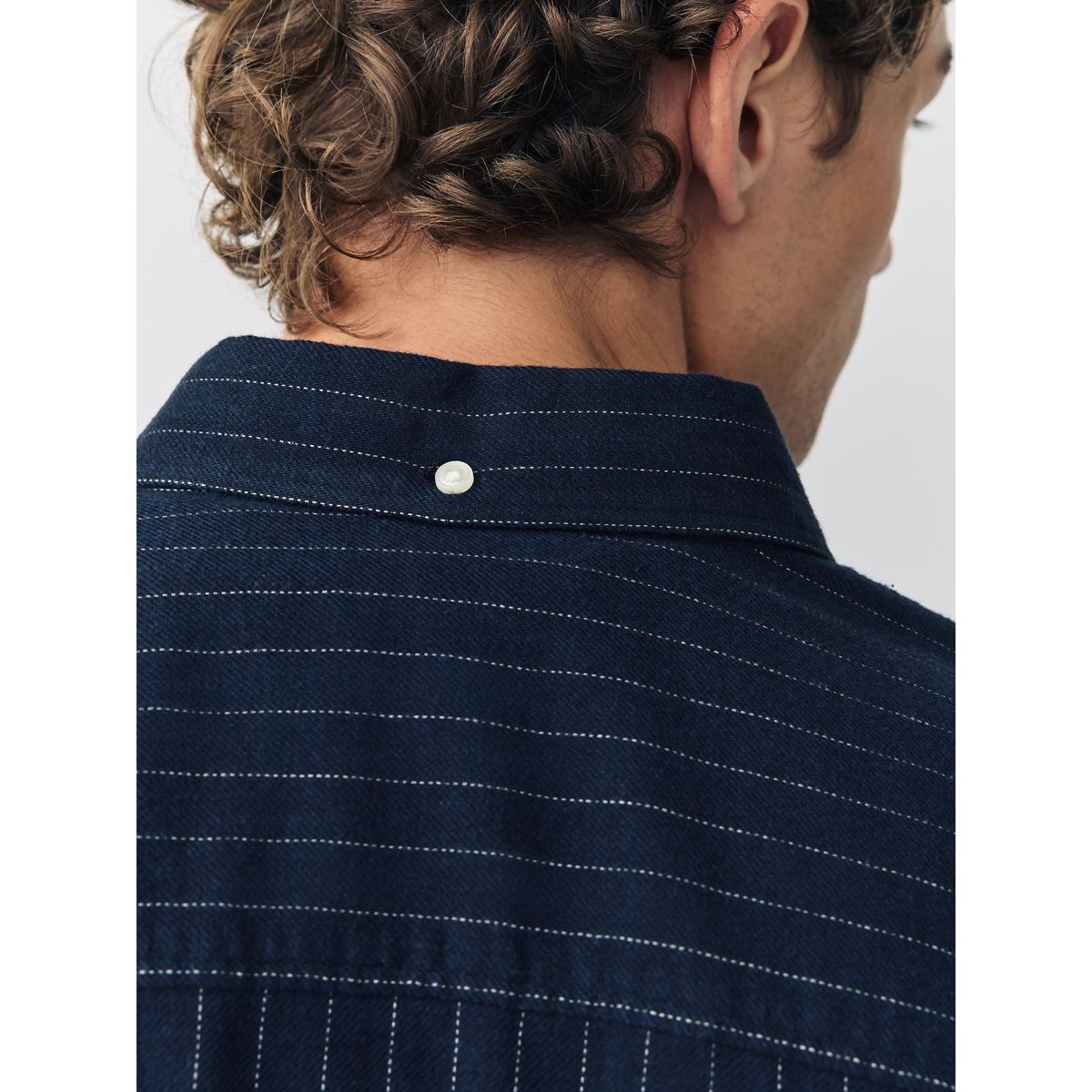 Chemise oxford manches longues rayée brossée bleu marine, NEXT