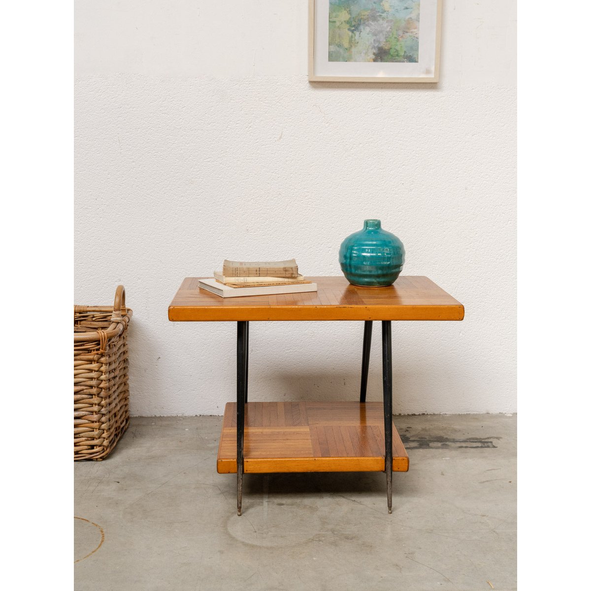 Table d'appoint en bois et métal noir Hanna N°1615 - Bon état bois clair, DEBONGOUT
