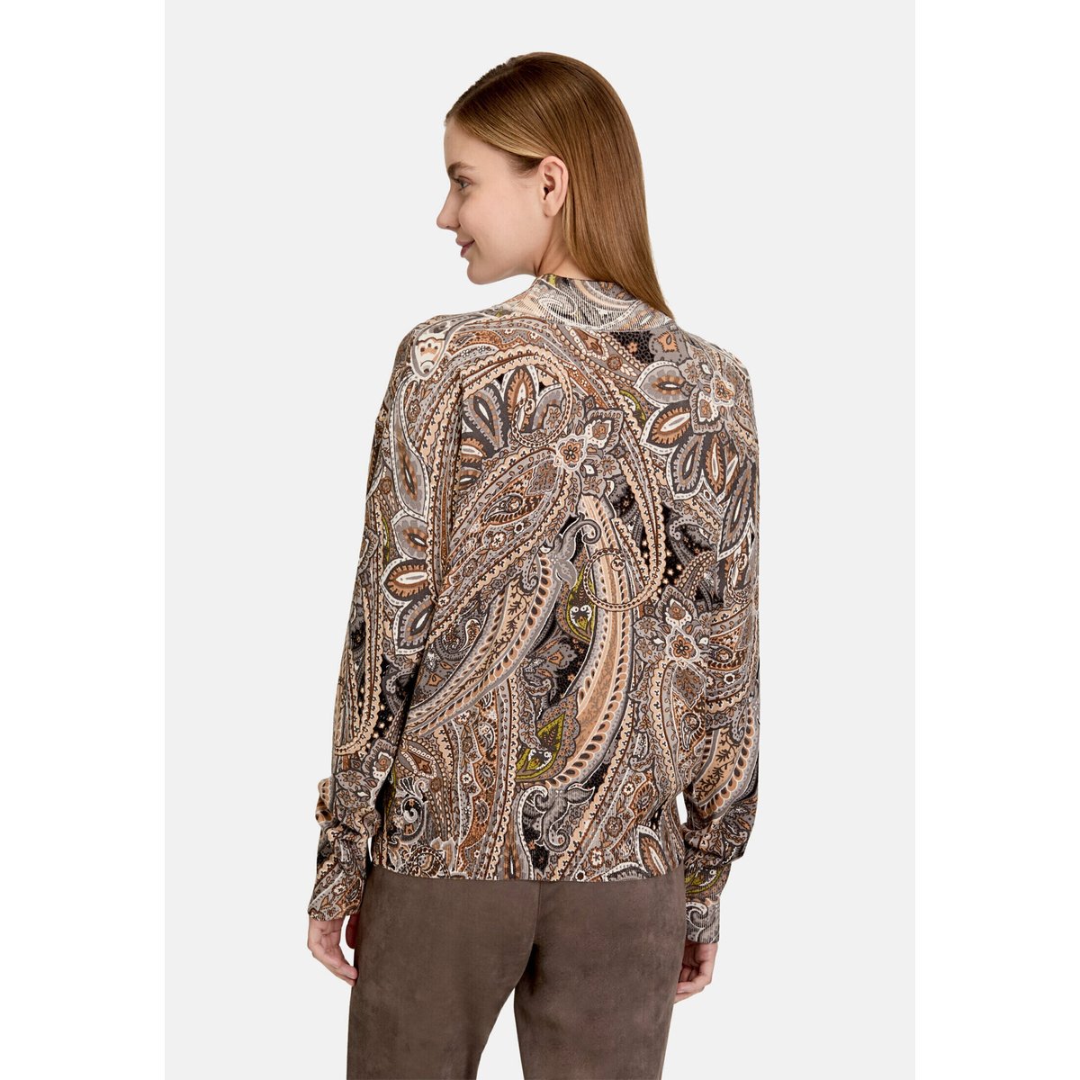 Pull-over en fine maille à col droit gris/beige, BETTY BARCLAY