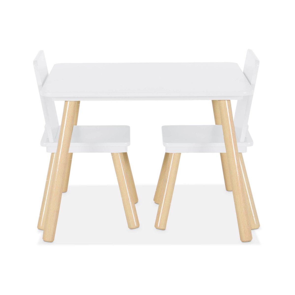 Table carrée enfant bois de pin 2 assises JUDITH blanc, SWEEEK