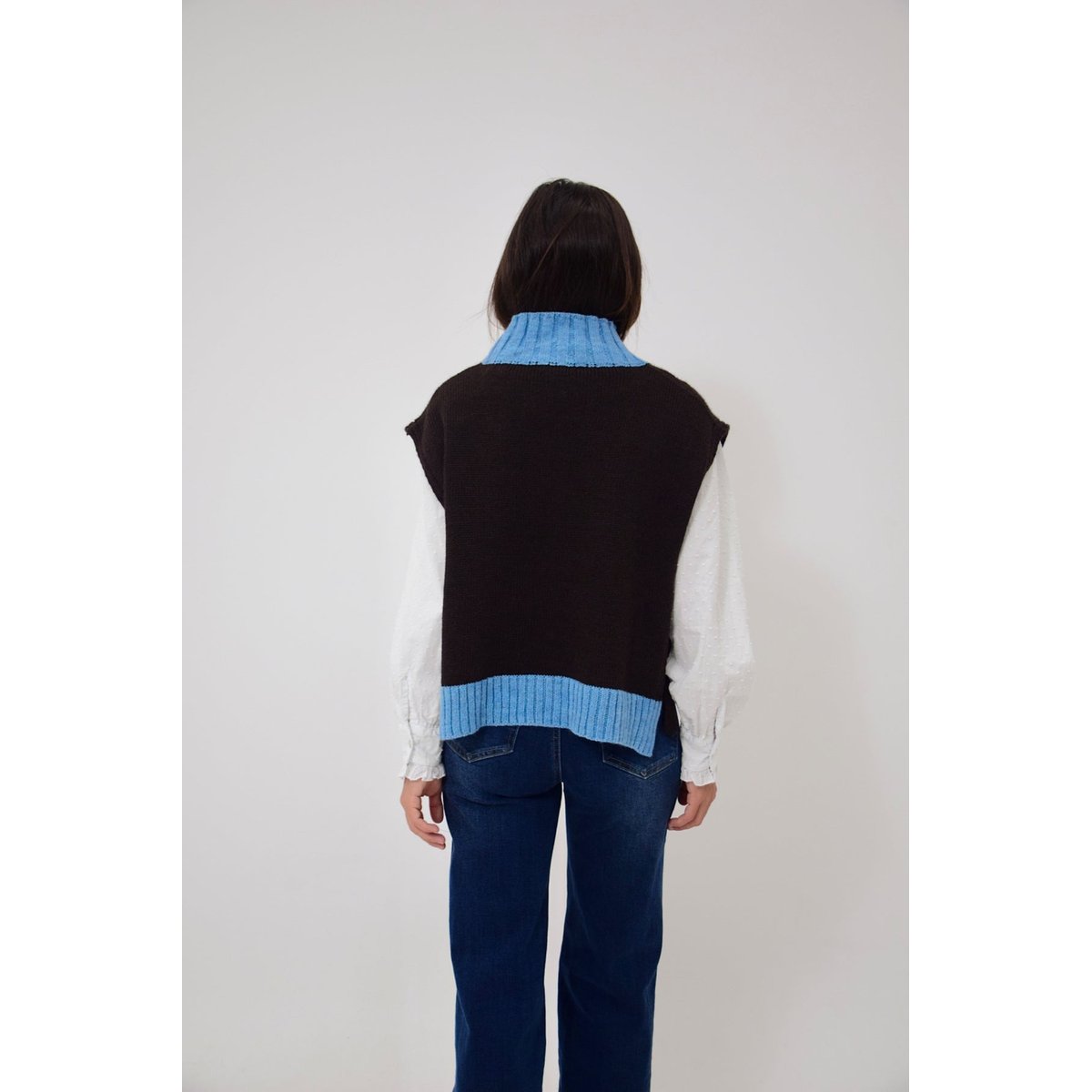 Pull sans manches liens latéraux BRUNA marron / bleu, MINDTRAVELER