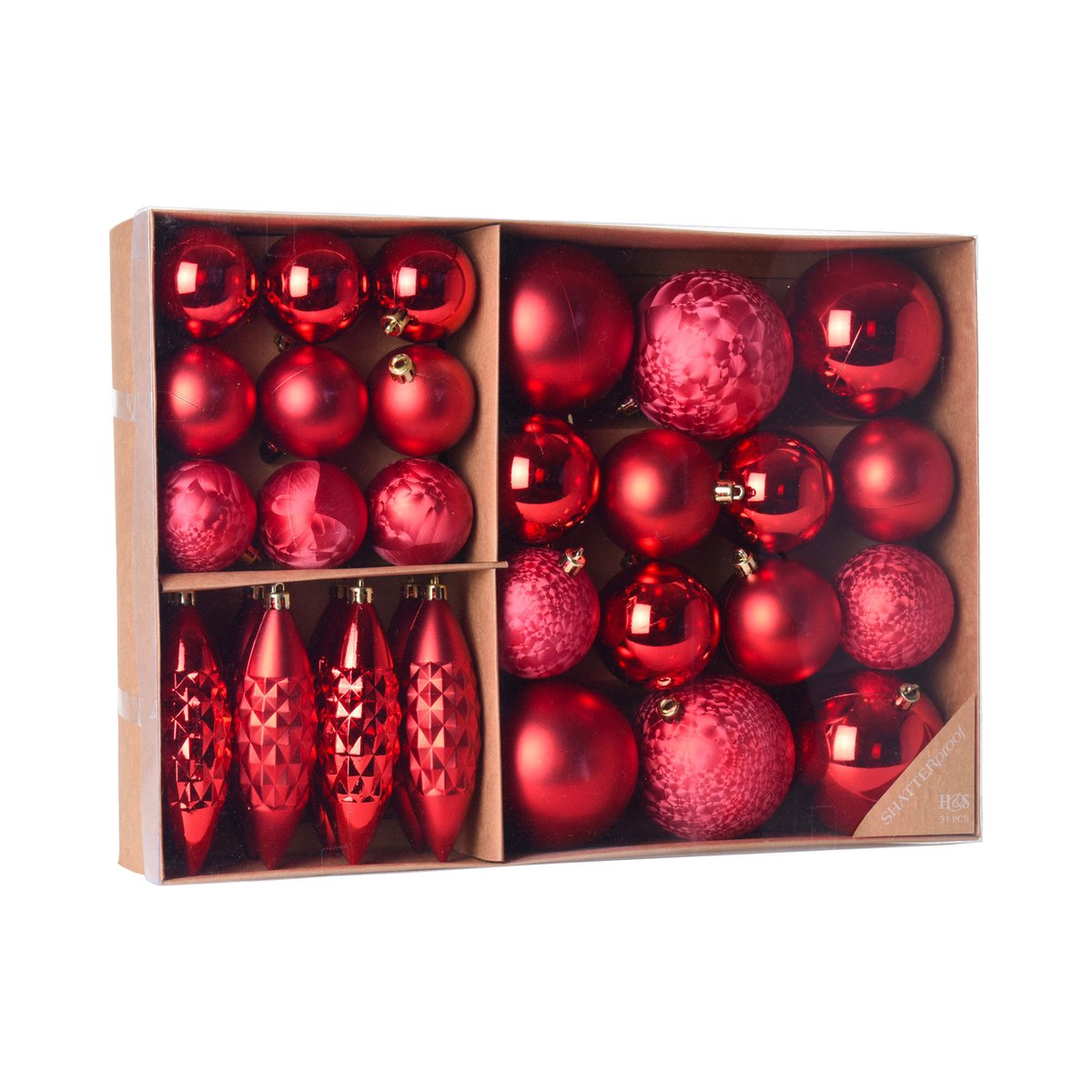 Set de 31 boules de Noël rouges rouge, WADIGA