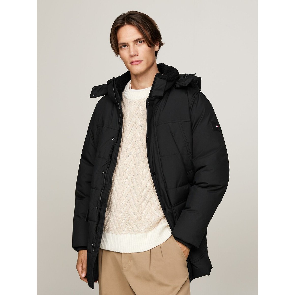 Parka à capuche amovible isolante noir, TOMMY HILFIGER