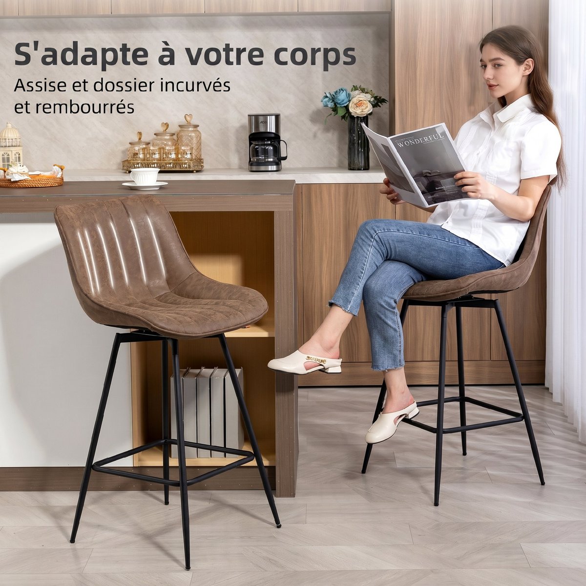 Tabouret de bar PU Marron marron vintage, HOMCOM