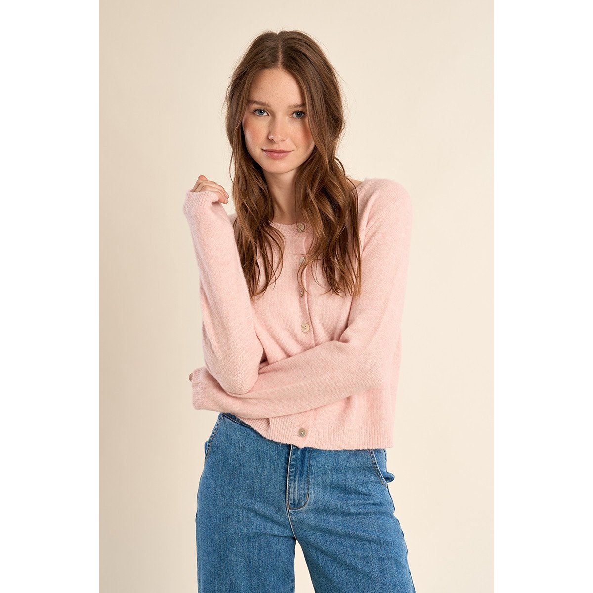 Cardigan en maille, boutonné rose, MOLLY BRACKEN