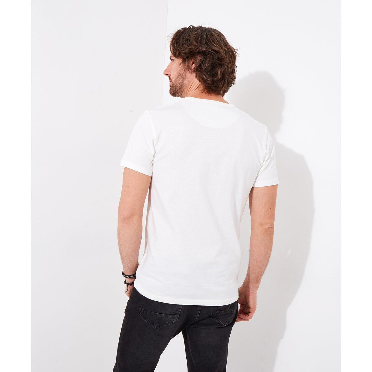T-shirt en coton à manches courtes avec patte de boutonnage et boutons effet bois crème, JOE BROWNS