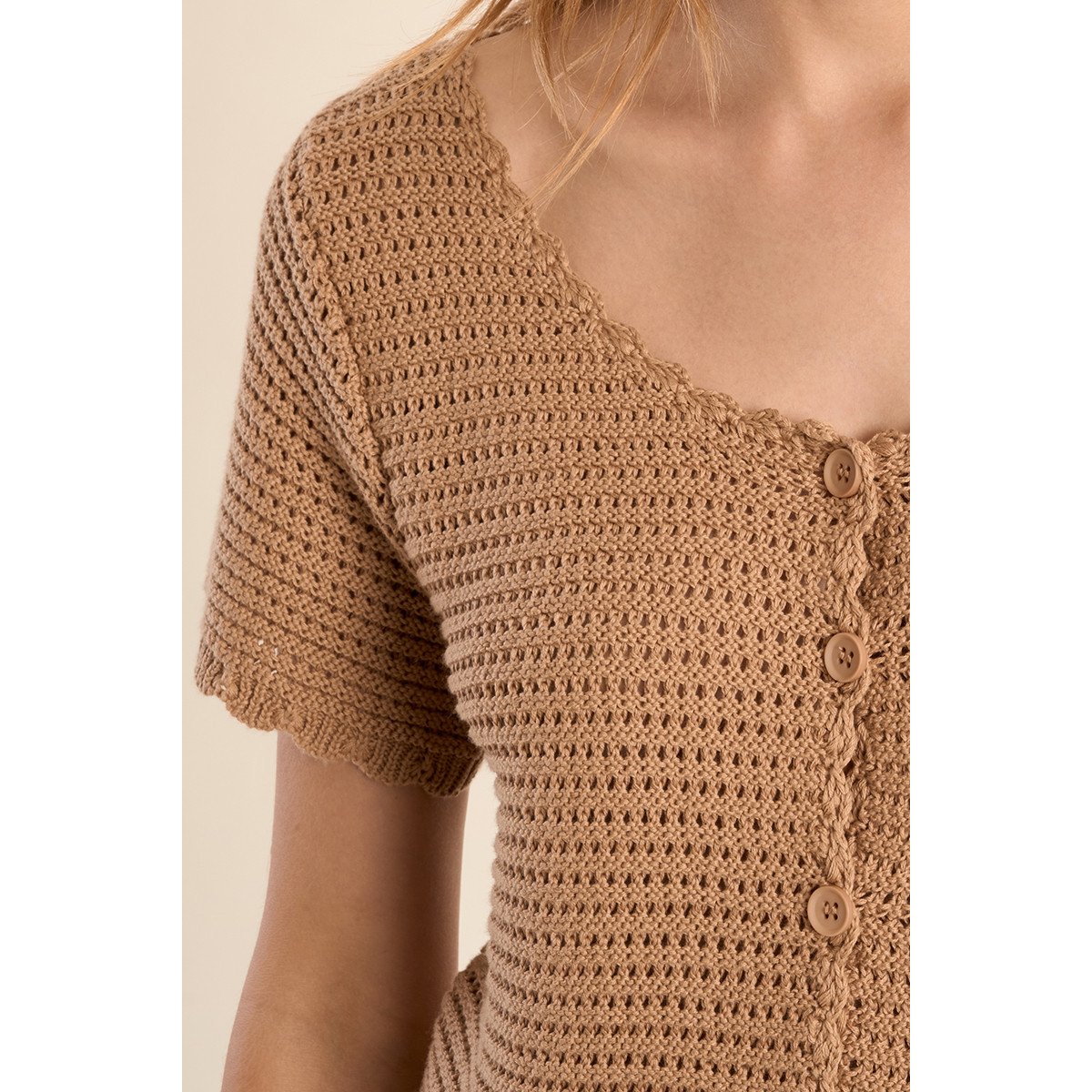 Gilet en maille crochet beige, MOLLY BRACKEN