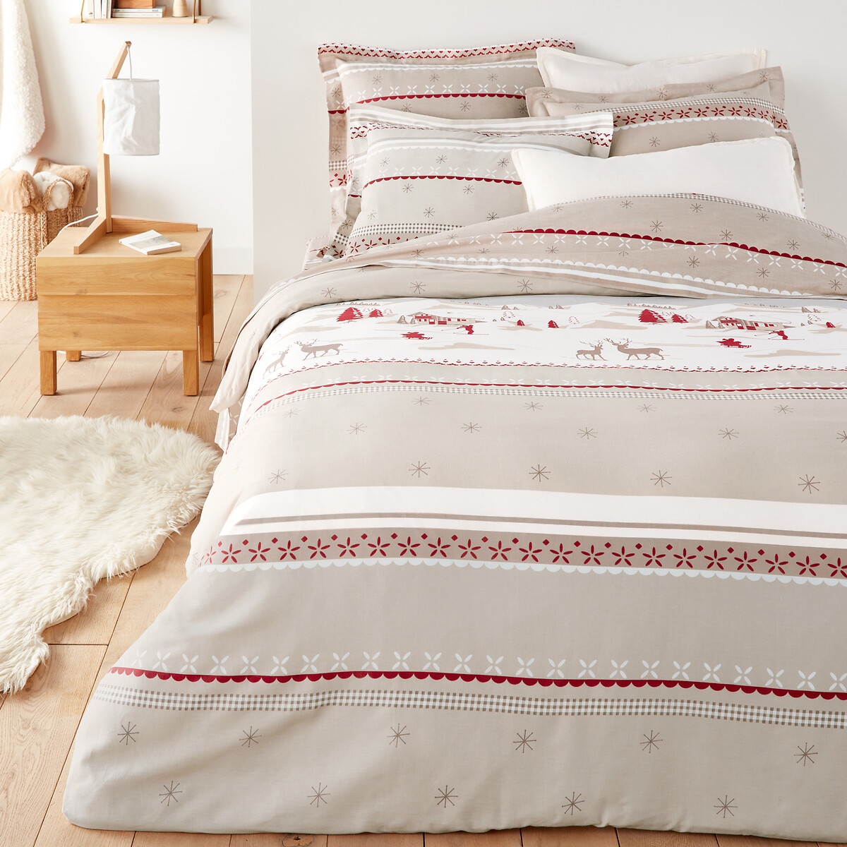 Lenzuolo con angoli in cotone, Tyrol beige/rosso, SO'HOME