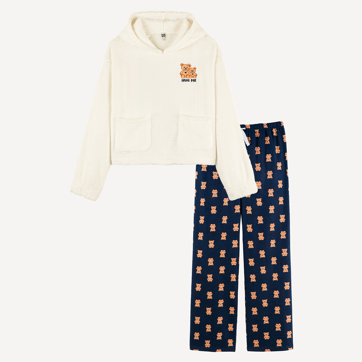 Bear Print Flannel Pyjamas ecru/navy, LA REDOUTE COLLECTIONS