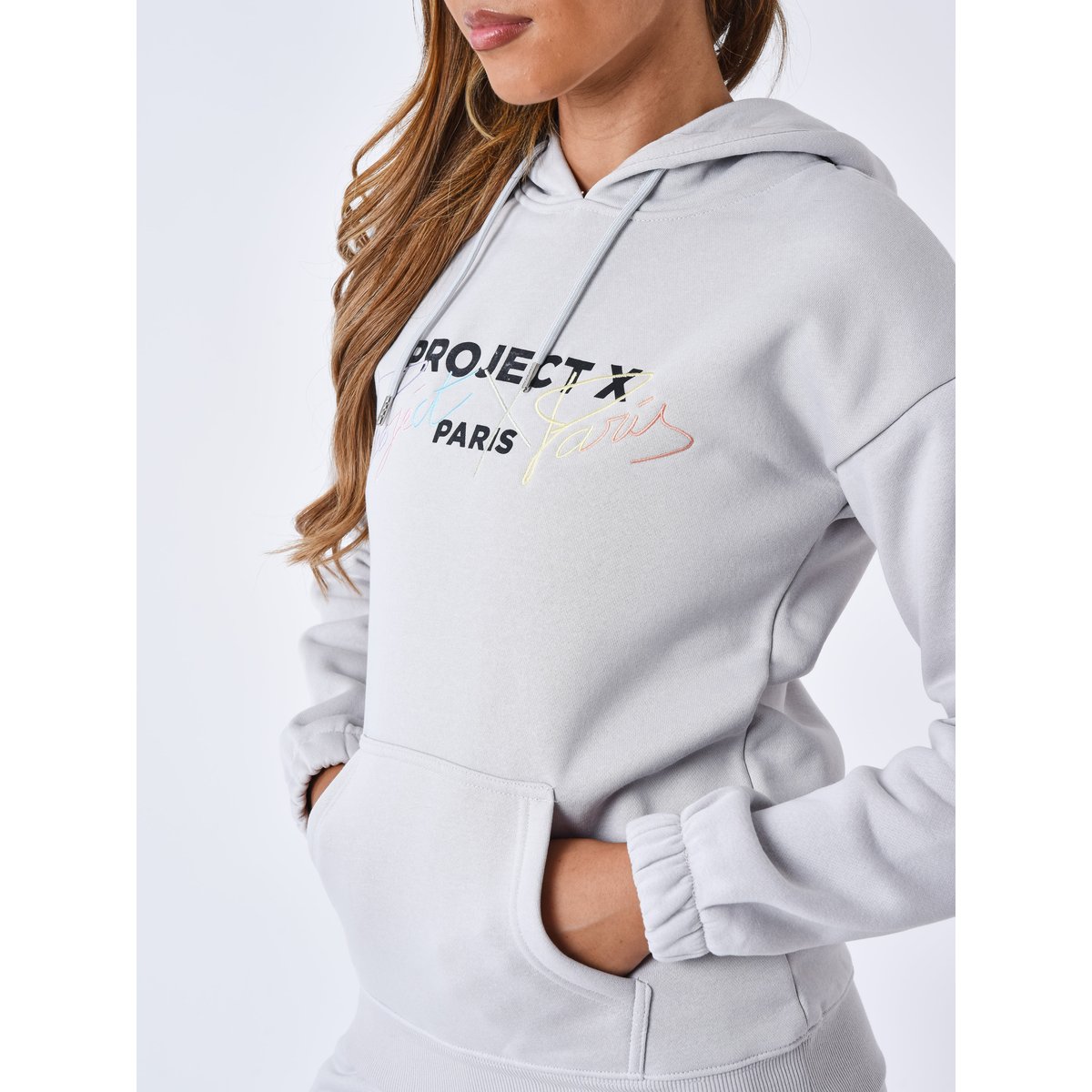 Sweat à Capuche brodé argent clair, PROJECT X