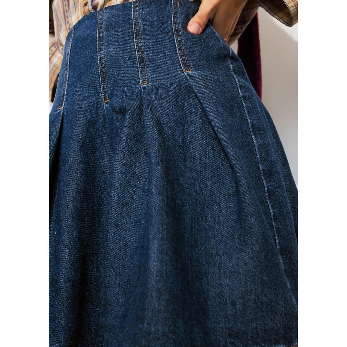Jupe courte plissée en jean jean rinse, PROMOD