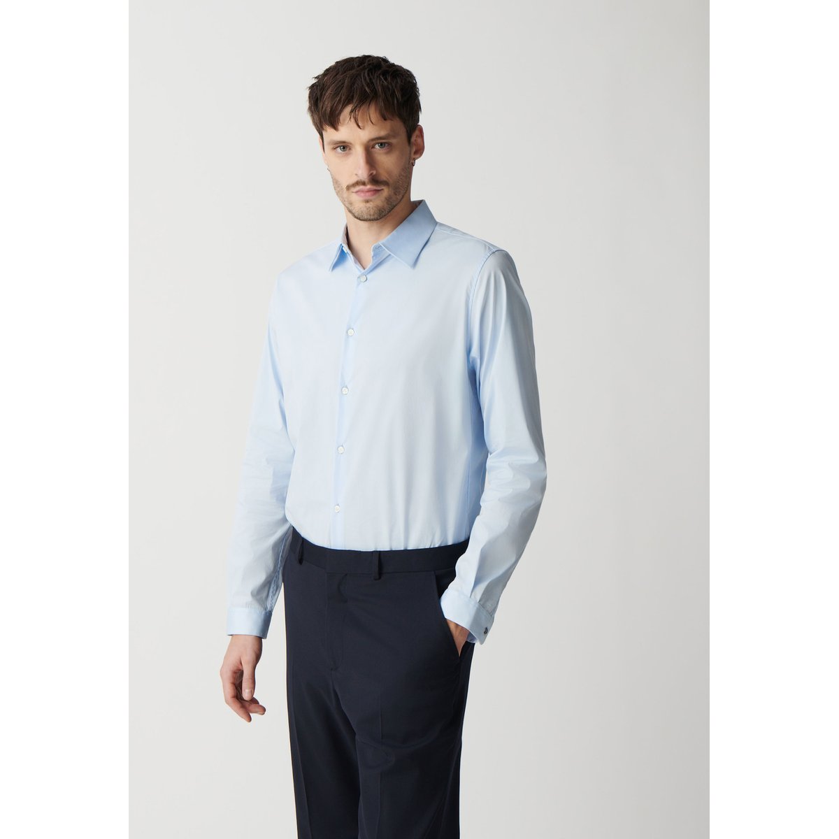 Chemise slim en popeline bleu ciel, IKKS