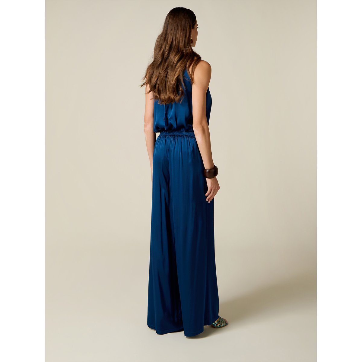 Pantalon palazzo en viscose petrol blue, OLTRE