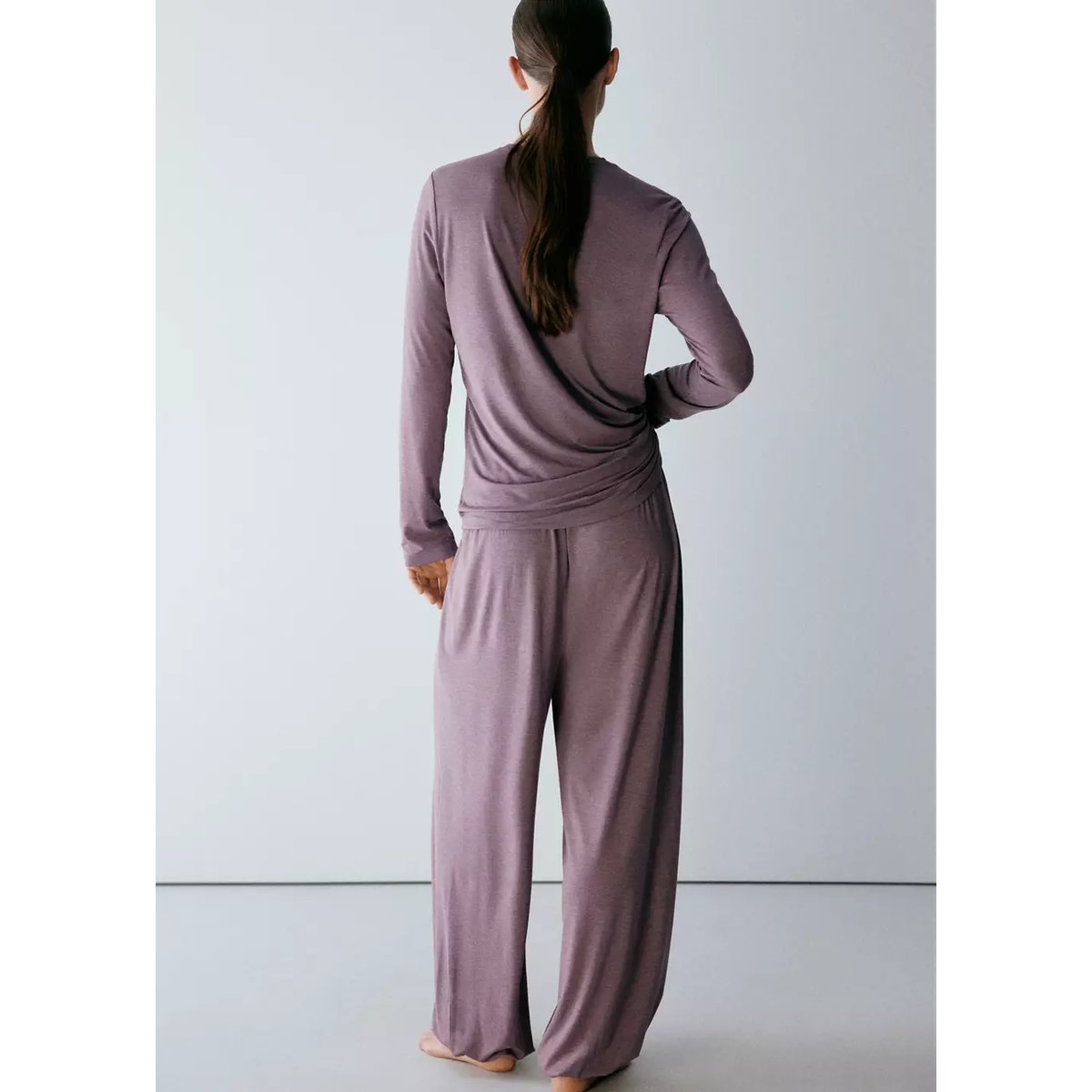 T-shirt pyjama manches longues violet, MANGO