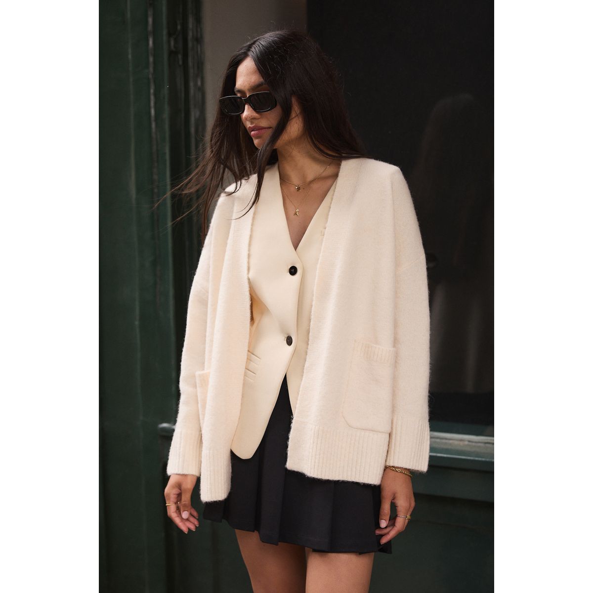 Cardigan écharpe craie, NEXT