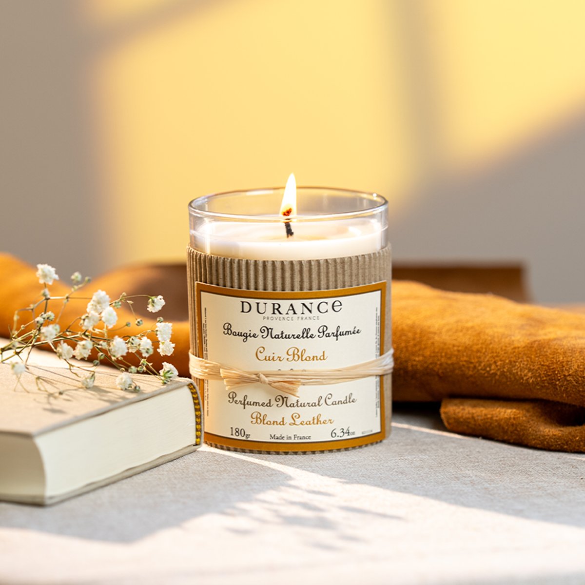Bougie parfumée CUIR BLOND couleur unique, DURANCE