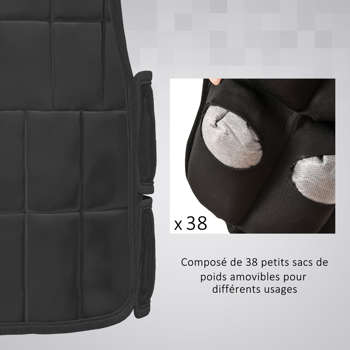 Gilet lesté réglable 20 Kg max. oxford noir noir, HOMCOM