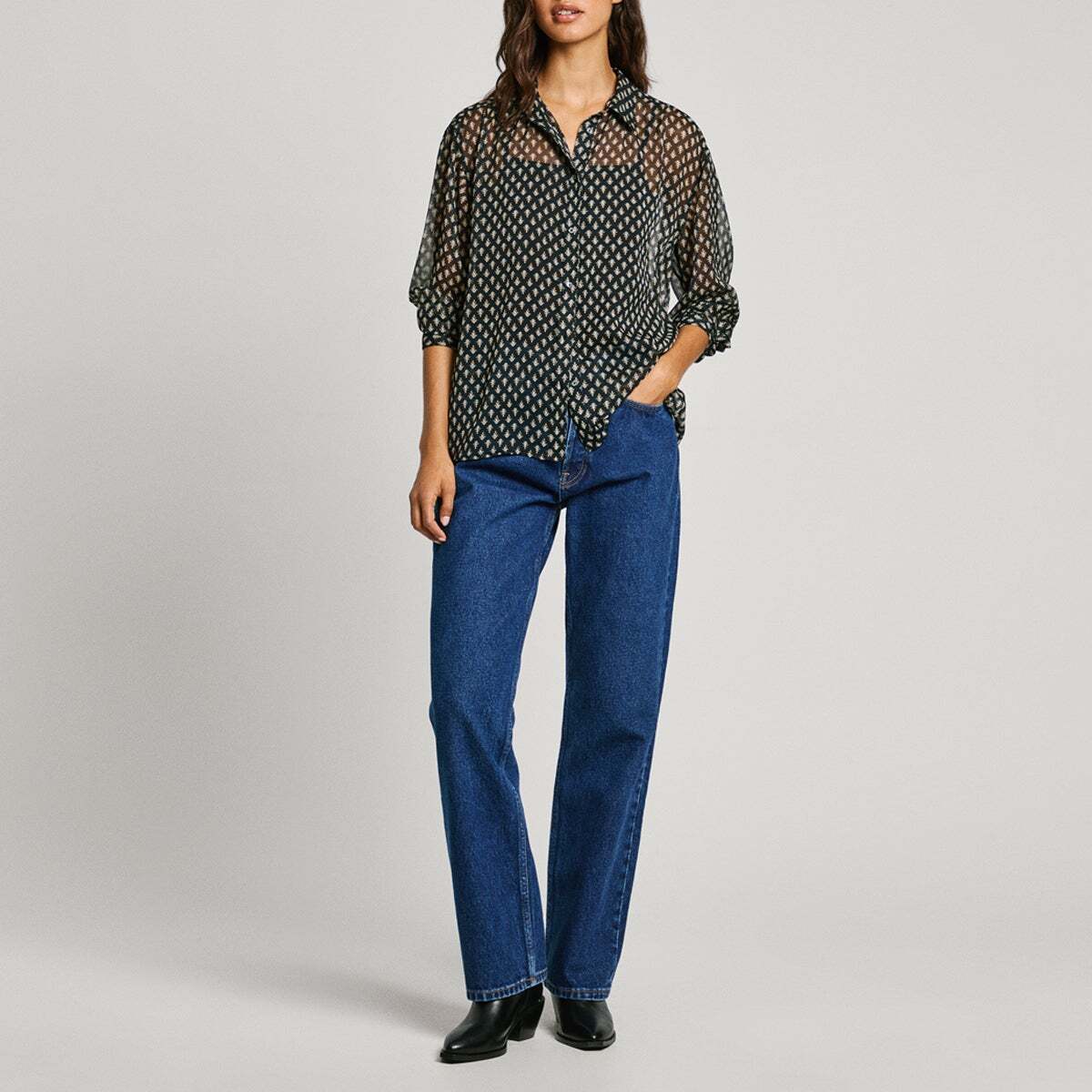 Blouse Semi-Transparente En Mousseline brun terre, PEPE JEANS