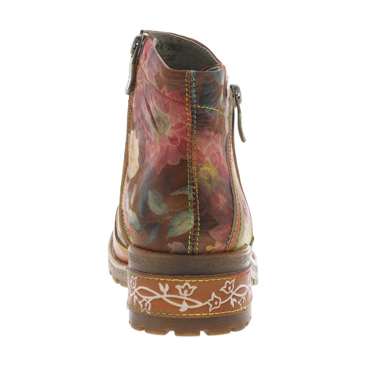 Boots en cuir camel à talon décroché bas avec des fermetures zippées camel, LAURA VITA