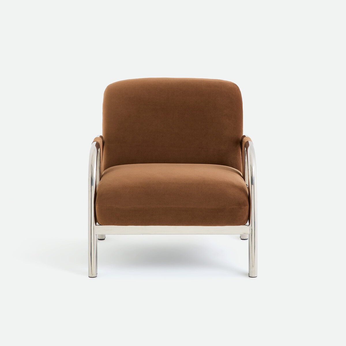 Fauteuil lounge, en velours et métal acier chromé, VINDY marron/chrome, LA REDOUTE INTERIEURS