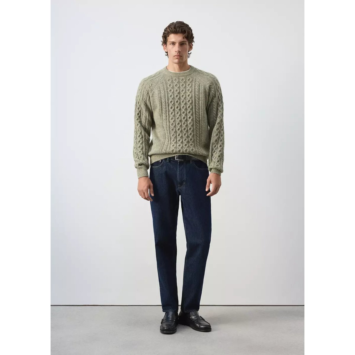 Pull-over maille tressée olive, MANGO MAN