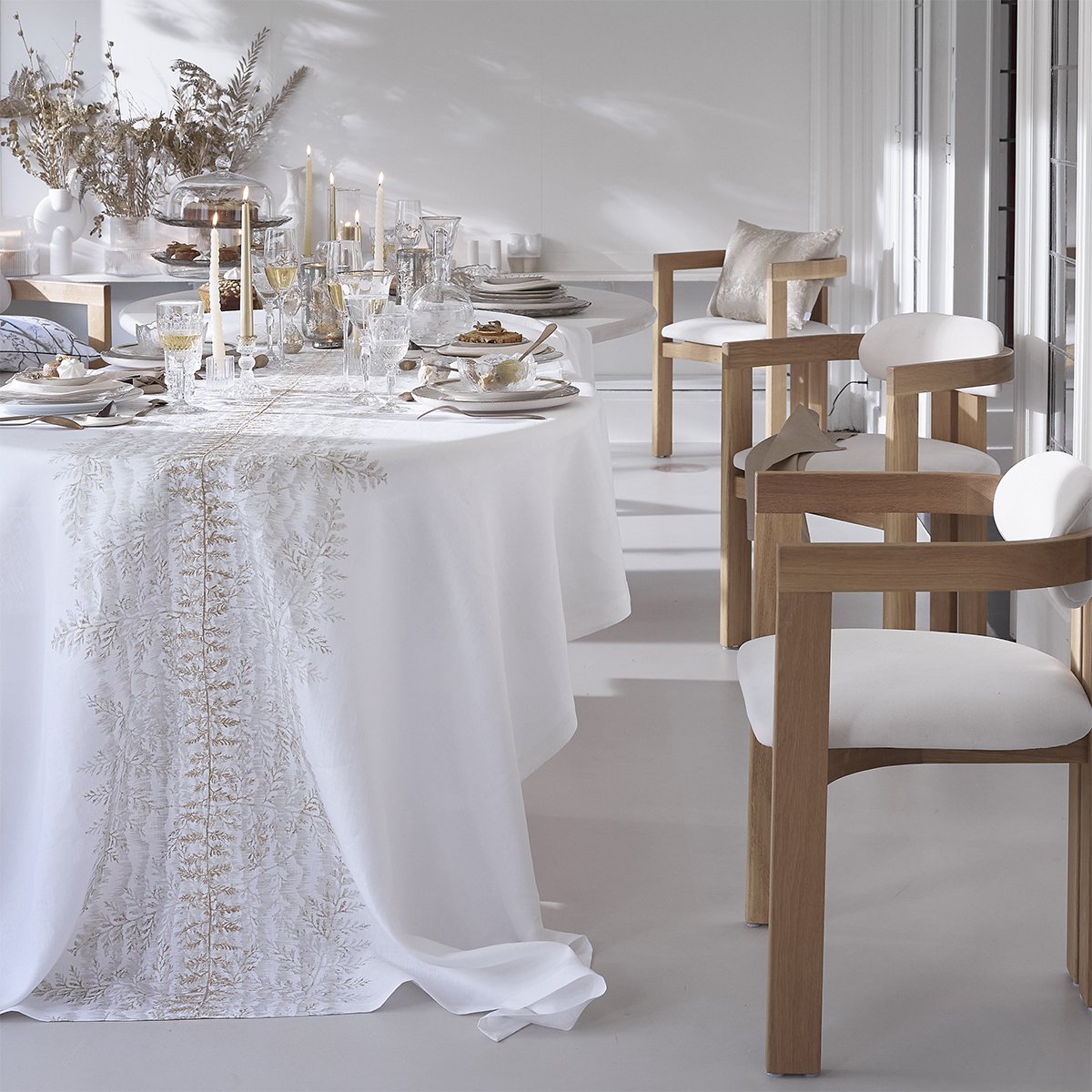 Nappe imprimée en lin, FOSSILE blanc grège, ALEXANDRE TURPAULT