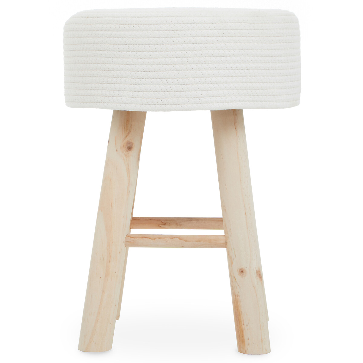Boho Cotton Rope Dining Stool with Wood Legs white, SO'HOME