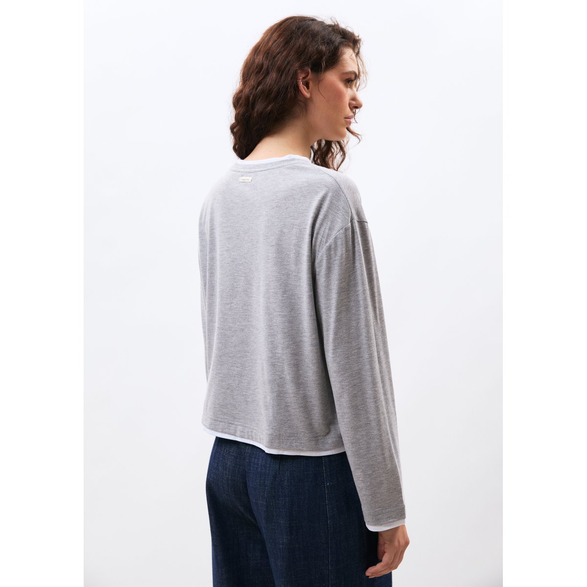 T-shirt en jersey manches longues col rond gris clair/blanc, HUMILITY