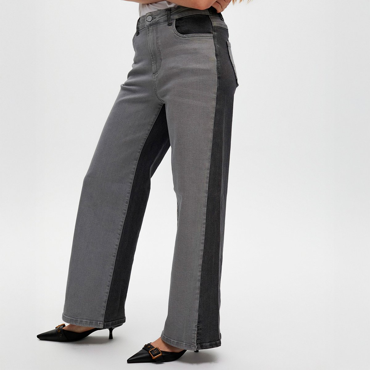 Jeans large bicolore gris clair, LOLA CASADEMUNT