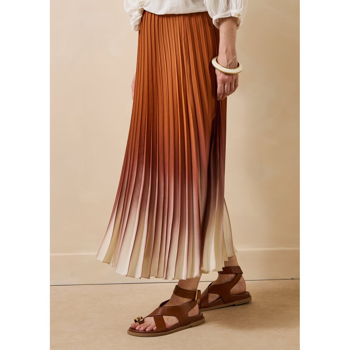 Jupe longue plissée à imprimé tie & dye chocolat, LA FEE MARABOUTEE