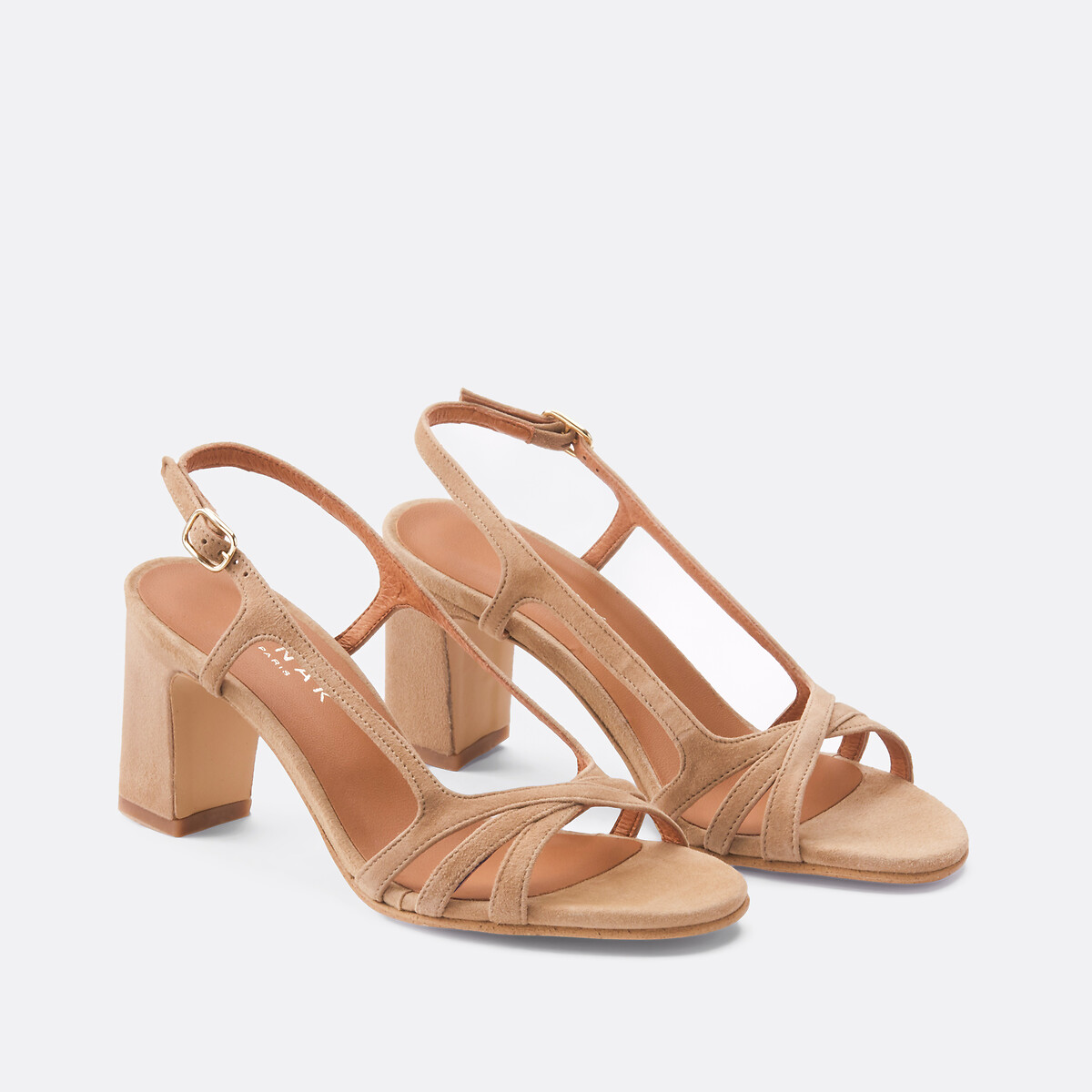 Sandales à talon Vaiana, cuir velours beige, JONAK