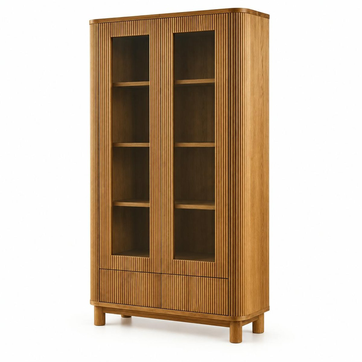 Bibliothèque vitrée chêne rainuré 2 portes 2 tiroirs IENA bois naturel, PIER IMPORT