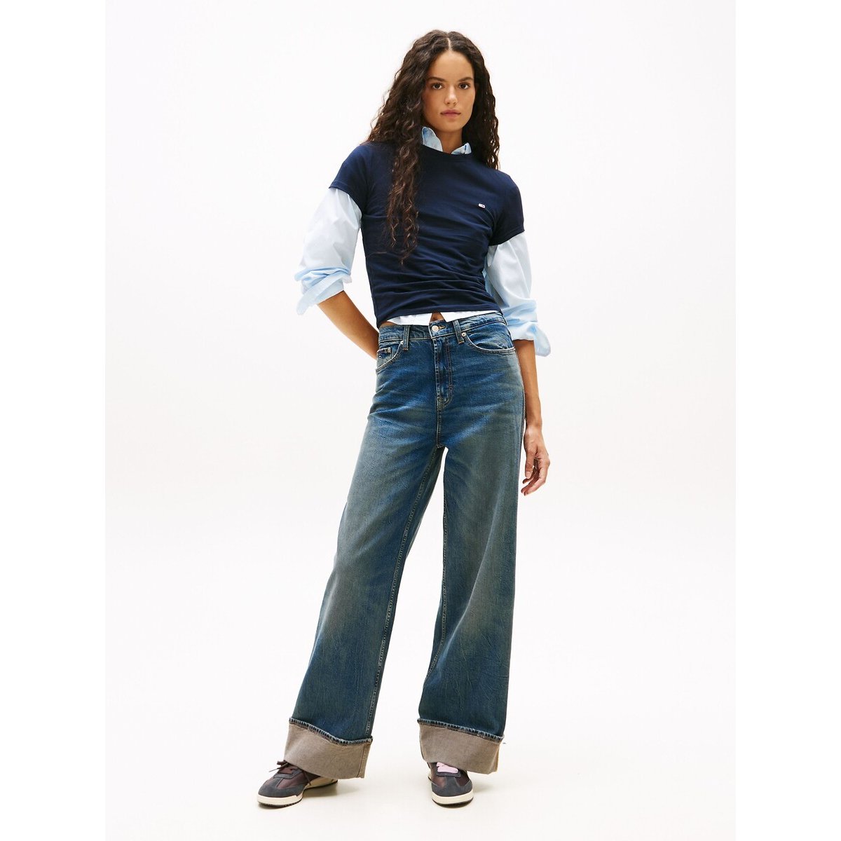 T-shirt col rond, manches courtes marine, TOMMY JEANS