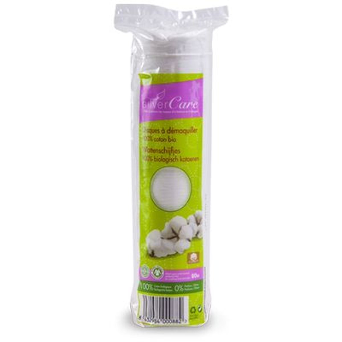 Disques à démaquiller en coton bio SilverCare couleur unique, SILVERCARE