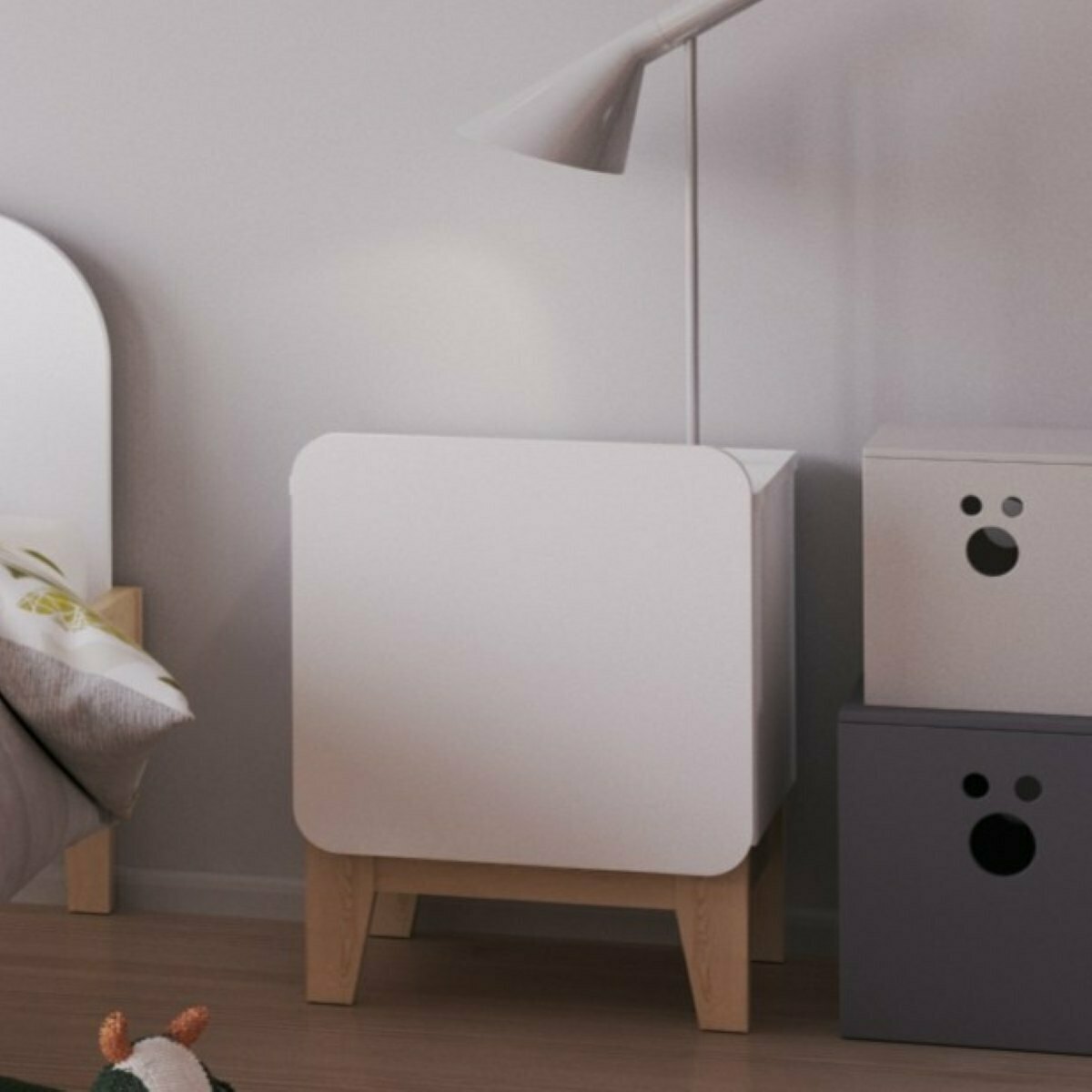 Chevet enfant Bois massif YUKI blanc et bois, AKITEN RETAIL
