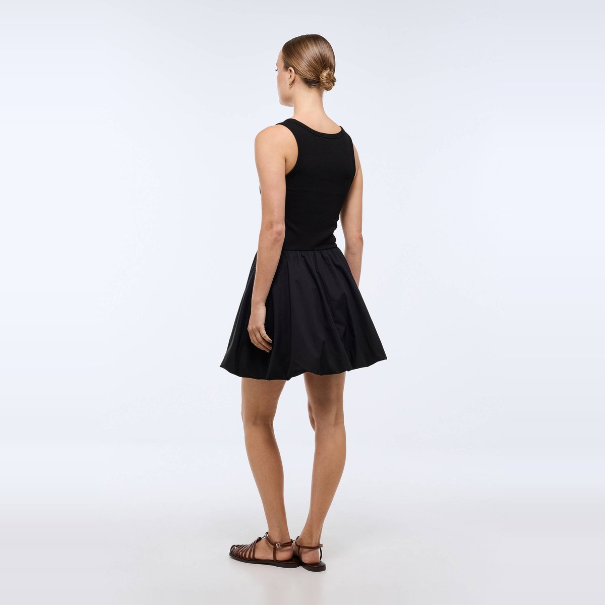 Robe courte débardeur bi matière noir, MONOPRIX