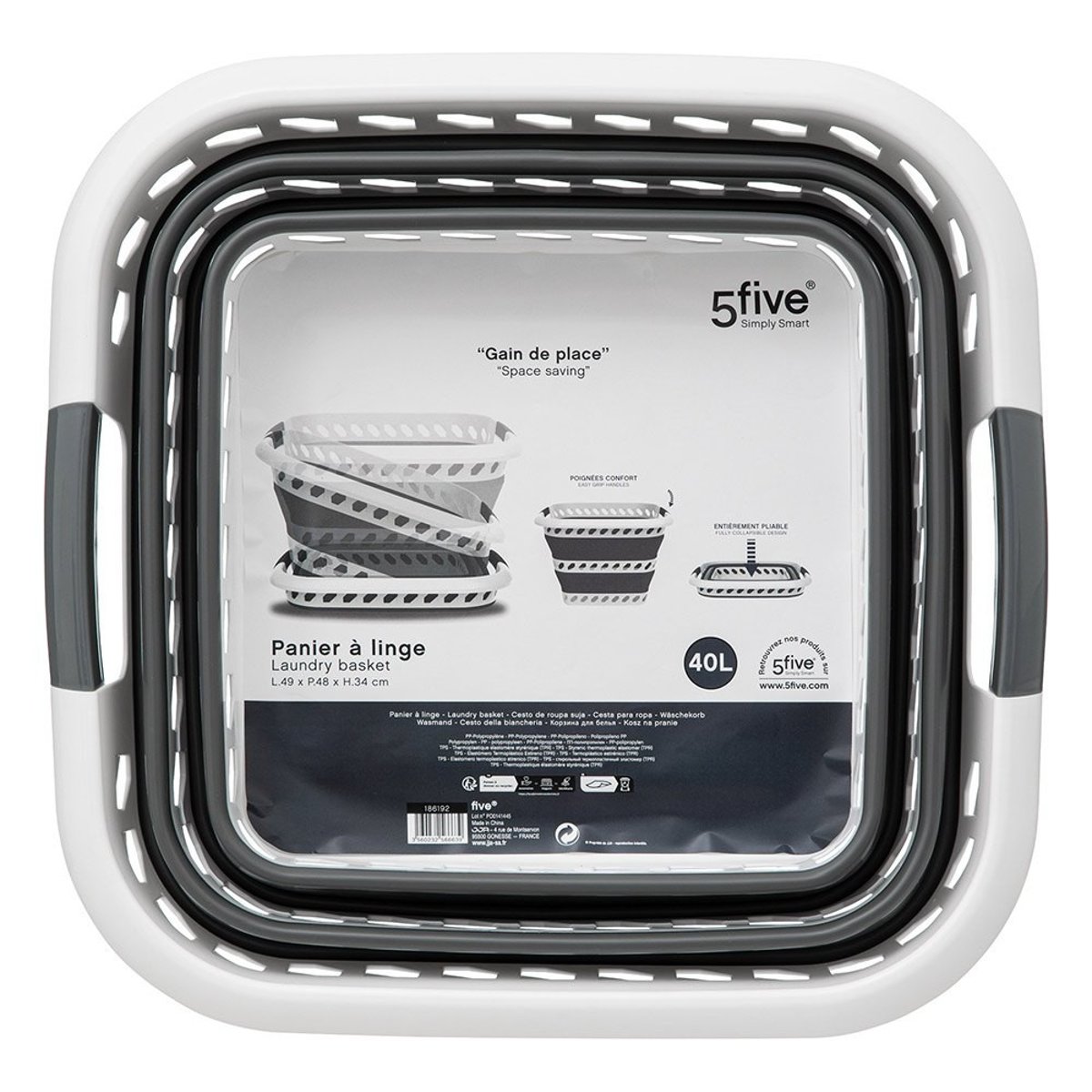Panier à linge rétractable 40L gris, ATMOSPHERA