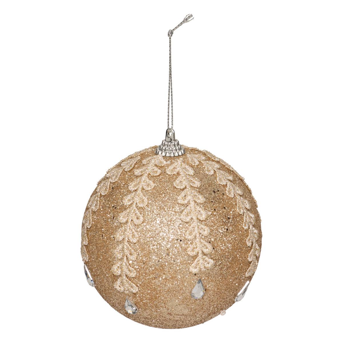 Boule broderies D.10 cm champagne, FEERIC LIGHTS & CHRISTMAS