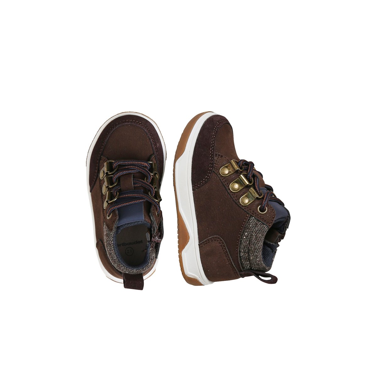 Bottines lacets + glissière chocolat, VERTBAUDET