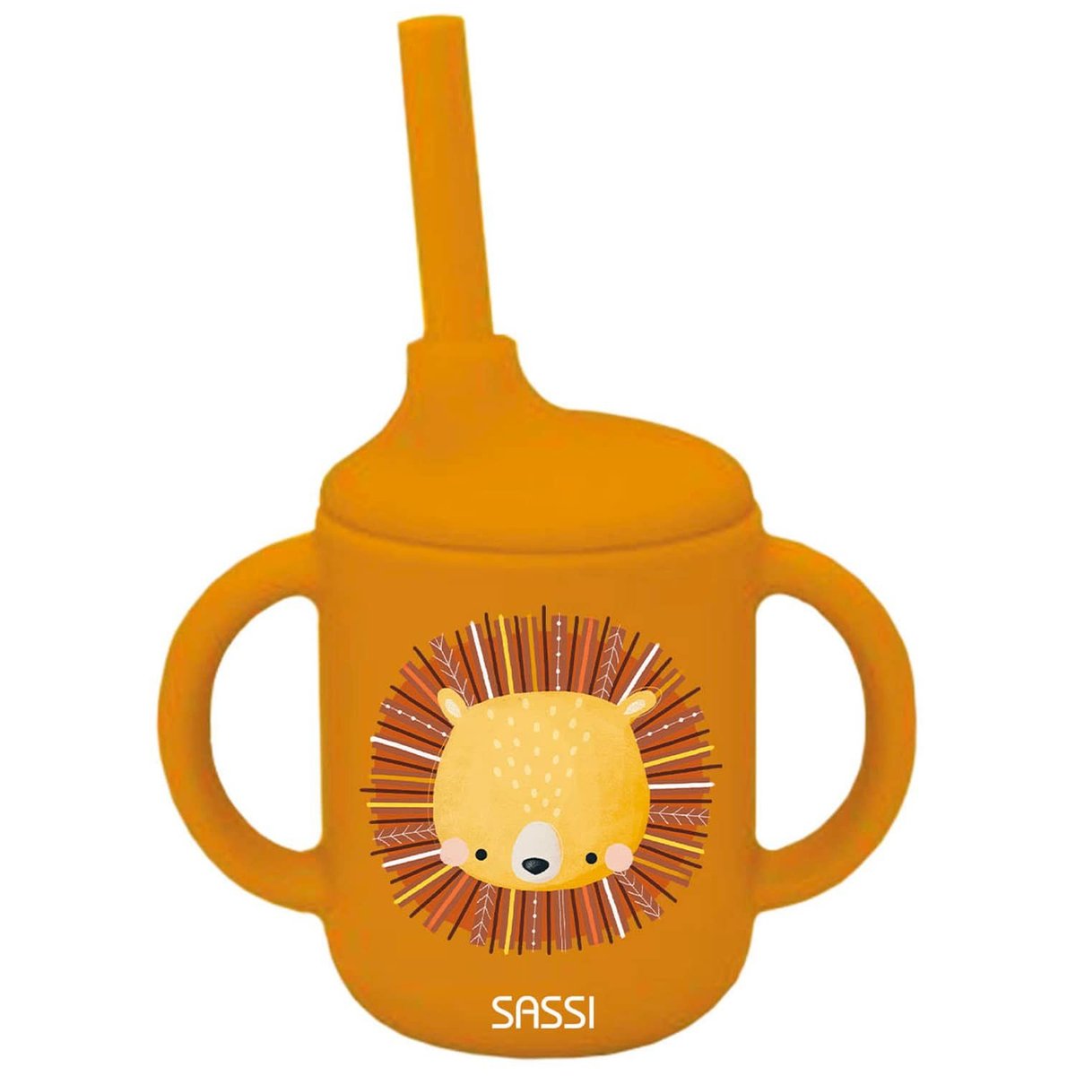 Gobelet en silicone avec poignées et paille ANIMAUX orange, SASSI