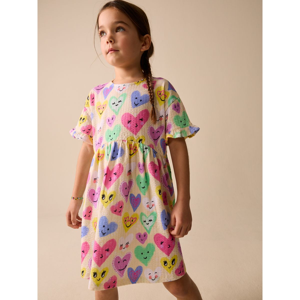 Robe en jersey à manches courtes imprimé cœur jaune clair, NEXT