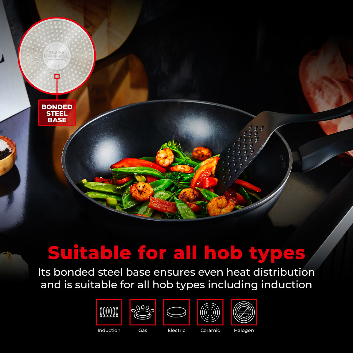 28cm Smart Start Forged Wok black, TOWER